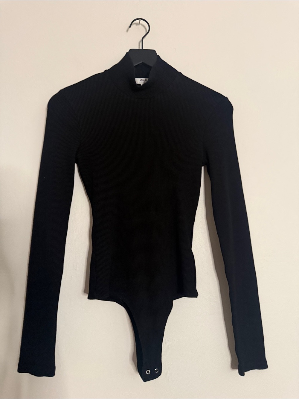 Agolde Black Ribbed Long-Sleeve Mock Neck Bodysuit